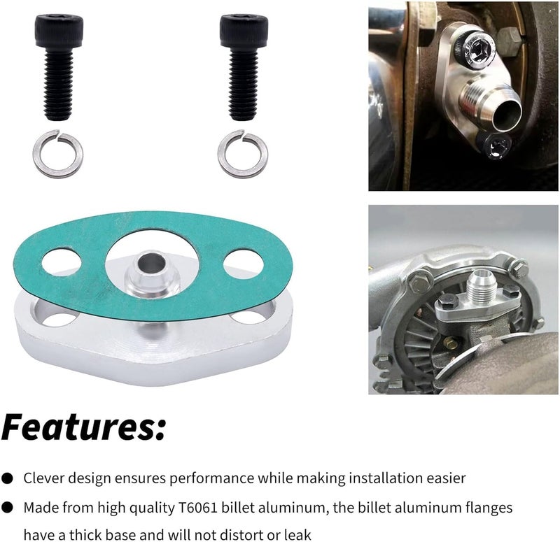 OXCANO 4AN T3 T3/T4 T04 Fitting Turbo Oil Feed Flange Adapter With Gasket Kit - Image 3